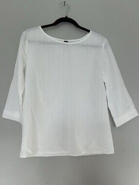 SHEIN White Textured Blouse | 3/4 Sleeve | Size L
